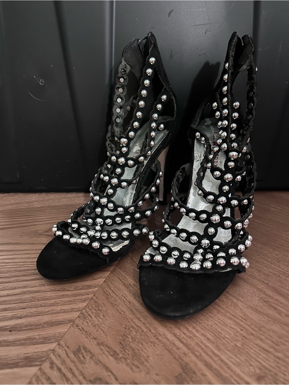 Luxury Women's Black Studded Strappy Heels